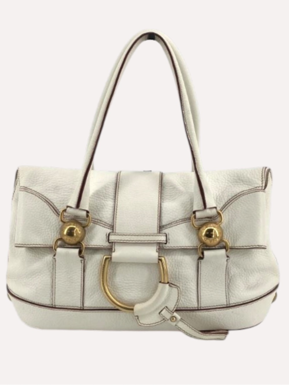 Elegant Dolce&Cabbana Cream Leather Shoulder Bag with Gold Hardware